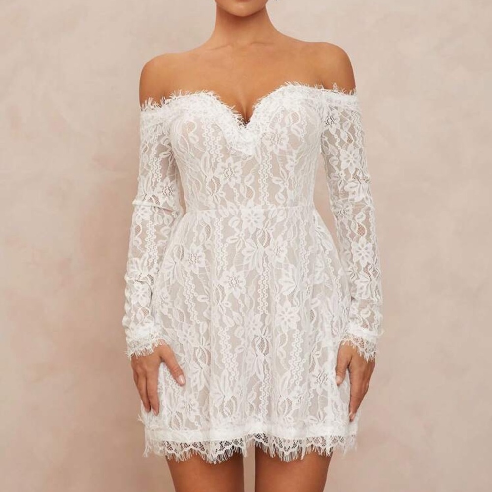 Amazon White Lace Backless Dress